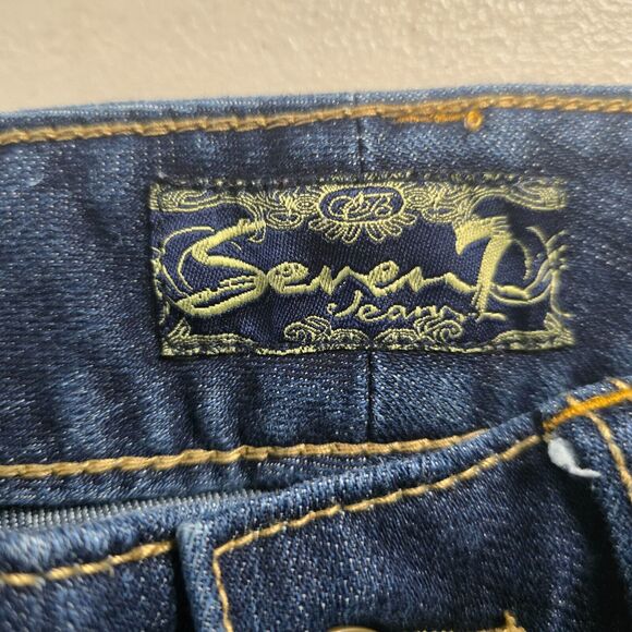 Seven7 Jeans Women's 25 Blue Dark Wash Skinny Embordered S Back Pocket - Picture 3 of 16